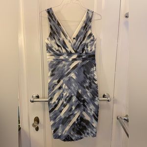 Ann Taylor sleeveless patterned dress (blue/purple/cream bands of fabric) size 4